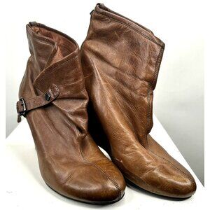 Rudsak Womens Leather Boots Wedge Ankle Strap Buckle Fold Over Brown Size 6.5